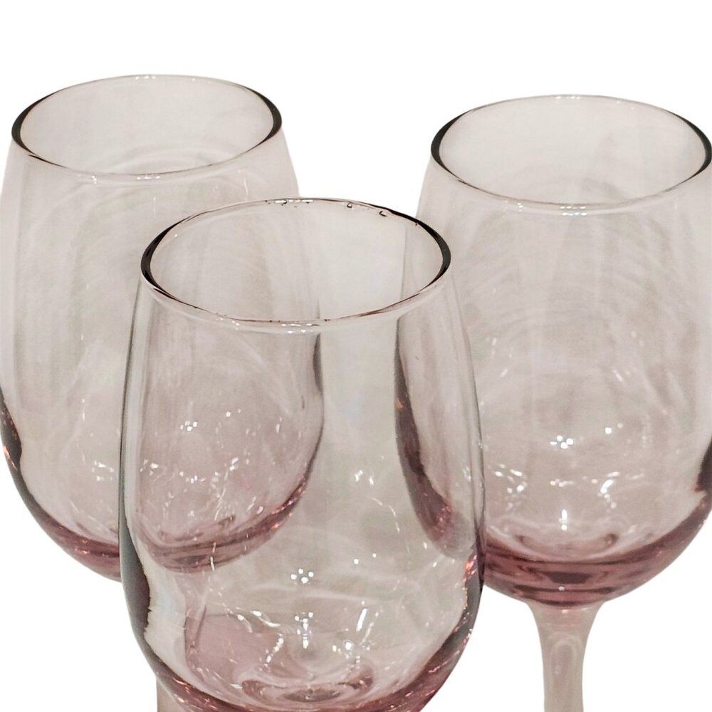 3 Libbey Blush Pink Wine Glasses 7" millennial pink romantic pastel 90s stemware - Picture 4 of 6